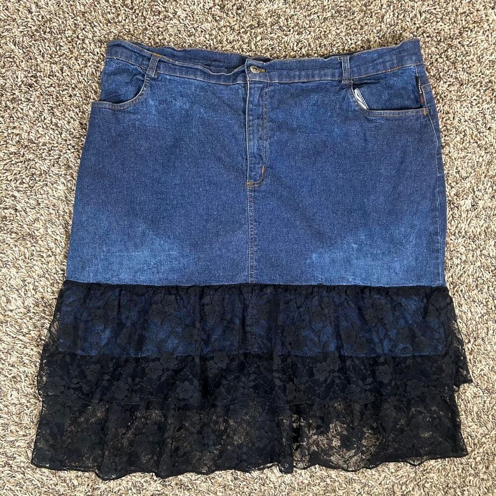 Starwear Denim and Lace Ruffle Jean Skirt